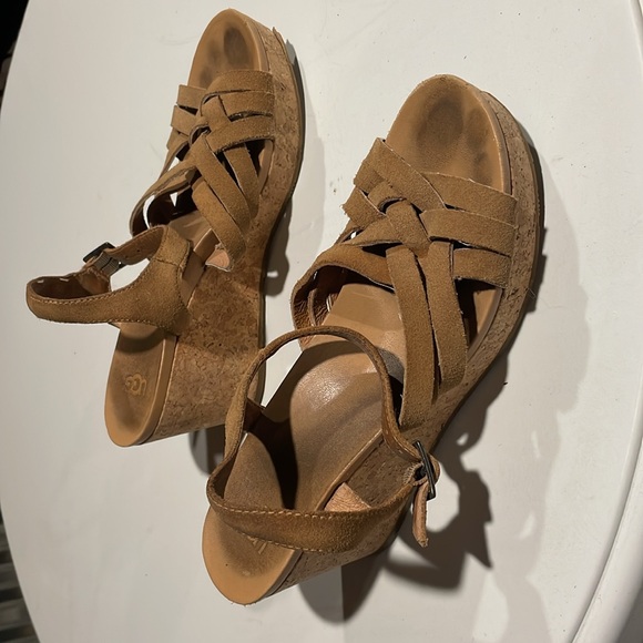 Ugg Brand suede leather sandals with cork wedge 3” heel - Picture 3 of 3